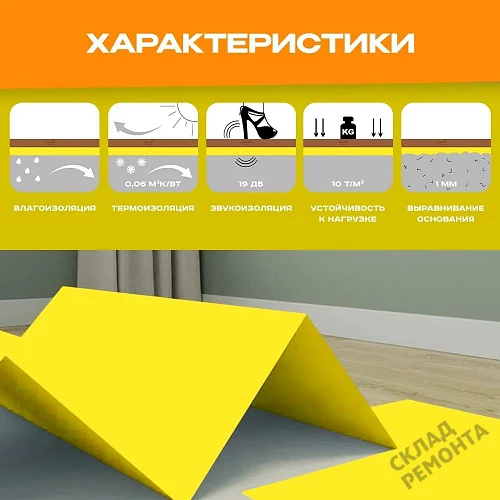 Фото Подложка листовая Solid 2 мм под ламинат и паркет желтая – купить в Орехово-Зуево: цена, описание, фото. Интернет-магазин 3