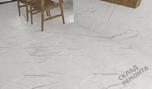 Фото Керамогранит матовый Steppe Ceramics Statuario White белый 600*600*9,5 – купить в Орехово-Зуево: цена, описание, фото. Интернет-магазин 4
